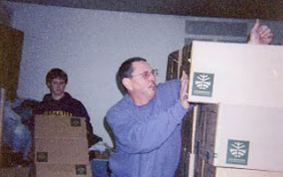 Volunteer stocking food